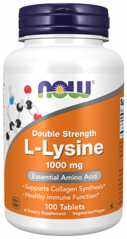 NOW Double Strength L-Lysine 1000 mg, Двойная сила L-Лизин 1000 мг, 100 таблеток