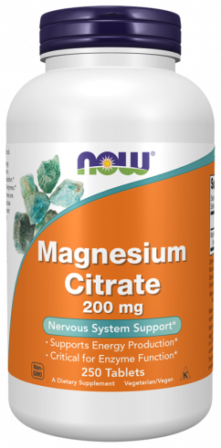 NOW Magnesium Citrate 200 mg, Магния Цитрат 200 мг, 250 таблеток
